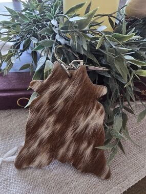 Genuine Leather and Real Cow Cowhide Hair-on Leather Keychain - Brown Speckled